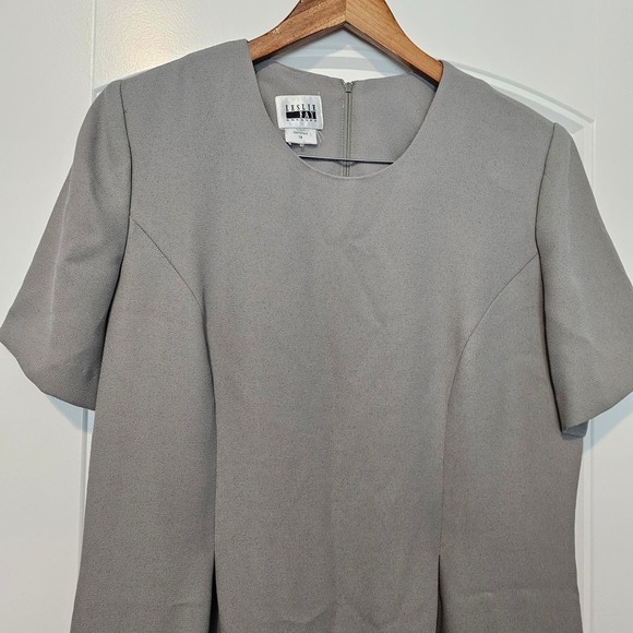 Leslie Fay 90s Dress Womens Size 14 Green Sheath Neutral Short Sleeve Modest - Picture 6 of 11